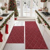 COSY HOMMER 2 Pack Nonslip Kitchen Rug Set, 100% Polyester Absorbent Soft Kitchen Floor Mats Carpet Rug Mat Runners,Machine Washable & Antiskid TPR B