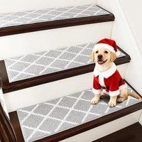 COSY HOMEER 15 Pack Nonslip Stair Carpet Treads, 22 x 70cm Polyester Medium Pile Carpet Stair Pads with TPE Backing, Super Grip SelfAdhesive Stair Tr