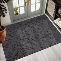 COSY HOMEER 80x120 cm Nonslip Indoor Doormat with Baroque Relief Patterns, Large Welcome Floor Mat Inside for Front Back Door Entrance, Dark Grey Dark