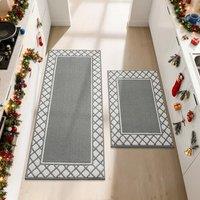 COSY HOMEER Kitchen Rug Mat Sets, 2 Pieces Nonslip Washable Kitchen Floor Mats Rugs, TPR Backing Carpet Runner Rugs for Hallway Entrance Dining Room,