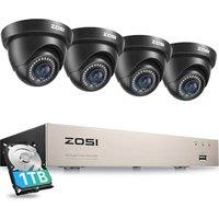 ZOSI 1080P CCTV Camera System, 8CH H.265+ DVR with 1TB Hard Drive and 4x 1080P Dome Security Camera with AI Human/Vehicle Detection, Night Vision, IP6