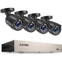 ZOSI 8CH CCTV Camera System, H.265+ 5MP DVR Recorder with 4 x 1080P Outdoor Security Bullet Cameras, AI Human Vehicle Detection, 80ft Night Vision, Re