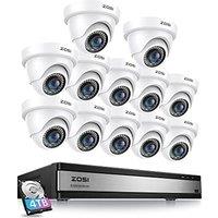 ZOSI H.265+ 1080p 16 Channel Security Camera System,16 Channel DVR with Hard Drive 4TB and 12 x Outdoor Indoor CCTV Dome Cameras 1080p with 80ft Night