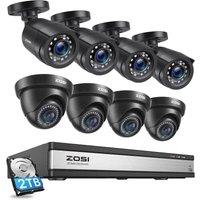 ZOSI H.265+ 1080p 16 Channel Security Camera System,16 Channel DVR with Hard Drive 2TB and 8 x Outdoor Indoor CCTV Bullet Cameras 1080p with Long Nigh
