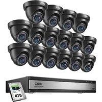 ZOSI H.265+ 1080p 16 Channel Security Camera System,16 Channel DVR with Hard Drive 4TB and 16 x Outdoor Indoor CCTV Dome Cameras black 1080p with 80ft