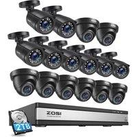 ZOSI H.265+ 16 Channel 1080P Security Camera System,16CH CCTV DVR with Hard Drive 2TB for Home 24/7 Recording and 16x 1080p Surveillance CCTV Camera,I