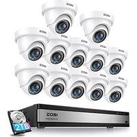 ZOSI 16 Channel Security Camera System with AI Human Vehicle Detection,3K Lite H.265+ DVR with Hard Drive 2TB and 12 x Outdoor Indoor 1080p CCTV Dome