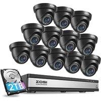 ZOSI 3K Lite 16CH Security Camera System with AI Human Vehicle Detection,16 Channel CCTV DVR with 2TB HDD and 12 x 1080p Indoor Outdoor Dome Camera, 8