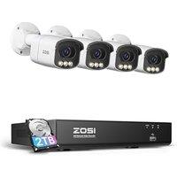 ZOSI 4K Ultra HD PoE CCTV Camera System with True Clarity Color Night Vision, 8 Port 16CH 4K NVR and 4pcs 8MP Aurora Lux C186A Outdoor PoE Cameras, Hu