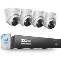 ZOSI 4K PoE CCTV Security Camera System, 4x8MP Person Vehicle Detection PoE IP Cameras Indoor Outdoor, 8 Ports 16CH 4K CCTV System NVR with 2TB HDD,Co