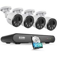 ZOSI 5MP PoE CCTV Camera System with Human Detection, 4X 4MP Outdoor Indoor Home Security Cameras and 8CH H.265+ 5MP PoE NVR Builtin 2TB HDD, 100ft N
