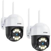 ZOSI C289 2K WiFi Security Camera Outdoor, 2Pcs 3MP Plug-in Pan/Tilt CCTV Cameras,Person Vehicle Detection, Auto Tracking, Light Siren Alarm, Color Ni