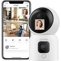 ZOSI 2K DualLens WiFi Indoor Camera with Baby/Elder/Pet Monitor, Live Video Talk Home Child Nanny Cam, 360 Dual Views Pan/Tilt & Fixed CCTV Camera,