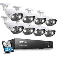 ZOSI 4K PoE CCTV Security Camera System, 8CH 8MP H.265+ NVR with 2TB Hard Drive, 8 x 8MP Outdoor PoE IP Cameras, AI Human Detection, Color Night Visio