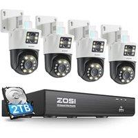 ZOSI 4KPoE CCTV Camera System DualLens, 4pcs Pan/Tilt PoE Camera Outdoor, 2in1 Dual Views (4MP+4MP), Color Night Vision, Person/Vehicle Detect, Spo