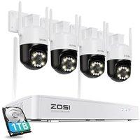 ZOSI Wireless CCTV Camera System, 8CH 4K NVR with 1TB HDD, 4Pcs 5MP WiFi 6 Surveillance Cameras Outdoor, AI Person/Vehicle Detection, Pan/Tilt, Color