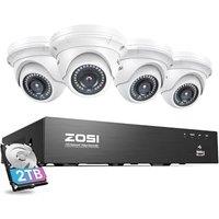 ZOSI 4K 8CH PoE CCTV Camera System, 4X5MP Outdoor Indoor PoE Security Camera Dome, 8 Ports 16CH 8MP NVR Recorder with 2TB HDD, Motion Detection, 100ft