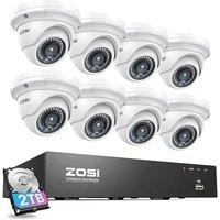 ZOSI 8CH 4K PoE Security Camera System, 8pcs 3K 5MP Outdoor Indoor PoE IP Dome Cameras, 8 Ports 16CH 8MP NVR Recorder with 2TB Hard Drive for 24/7 Rec