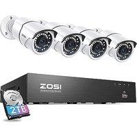 ZOSI 8CH 4K PoE CCTV Camera System, 4pcs 5MP PoE IP Cameras with 8 Ports 16CH 8MP NVR 2TB HDD, Motion Detection, 120ft Night Vision, Remote Access, 24