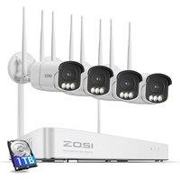 ZOSI 4K Wireless CCTV Camera System, 4Pcs 5MP WiFi 6 Security Camera Outdoor, 8CH 4K NVR with 1TB HDD, 3K Full Color Night Vision, F1.0 Large Apertur