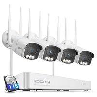 ZOSI 4K Wireless CCTV Camera System, 8CH 4K NVR with 1TB HDD, 4Pcs 8MP WiFi Security Camera Outdoor, with 2way audio, AI Detection and Alarm Lights,