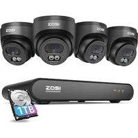 ZOSI 4CH 5MP PoE CCTV Camera System, 2.5K 4 Channel H.265+ PoE NVR Built-in 1TB HDD, 4Pcs 4MP Home Security Cameras Outdoor Indoor, Human Detection,10