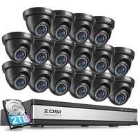 ZOSI 1080p 16 Channel Security Camera System,16CH H.265+ DVR with 2TB HDD and 16 x Outdoor Indoor CCTV Dome Cameras, AI Human Vehicle Detection, 80ft