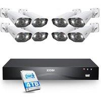 ZOSI 4K PoE CCTV Camera Systems, 16 Port 32CH Expandable 8MP DualDisk Backup NVR with 4TB HDD, 8pcs Outdoor PoE IP Security Cameras, Color Night Visi