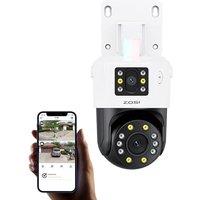 ZOSI 8MP Add PoE Dual Lens Security Camera (4MP+4MP), Surveillance Pan/Tilt Outdoor Camera to Home Security System, with AI Human Vehicle Detection,Co