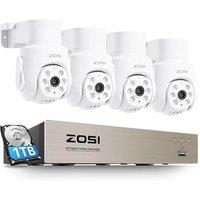ZOSI 1080p Wired CCTV Camera System, 5MP H.265+ 8CH DVR with 1TB Hard Drive, 4pcs 2MP Pan/Tilt Security Camera 360View Indoor Outdoor, Human Vehicle