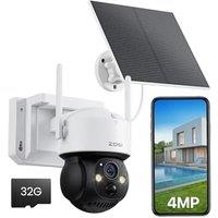 ZOSI 4MP Wireless Solar Security Camera Outdoor with 32GB Local Storage, 10050mAh Battery Powered CCTV Camera, 360PanTilt View, PIR Motion Detectio