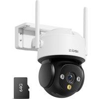 ZOSI C290 8MP 4K UHD WiFi Security Camera Outdoor Indoor, Pan/Tilt CCTV Camera with 64GB Memory Card No Monthly Fee, 100ft Night Vision, AI Human Vehi