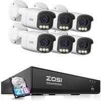 ZOSI 4K Ultra HD PoE CCTV Camera System with True Clarity Color Night Vision, 8 Port 16CH 4K NVR and 6pcs 8MP Aurora Lux C186A Outdoor PoE Cameras, Hu