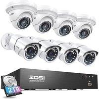 ZOSI 4K 8CH PoE CCTV Camera System, 8X5MP Outdoor Indoor PoE Security Camera, 8 Ports 16CH 8MP NVR Recorder with 2TB HDD, Motion Detection, 100ft Nigh