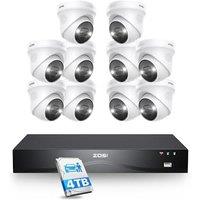 ZOSI 4K PoE CCTV Camera System,16ports 32CH Expandable 8MP NVR DualDisk Backup for 24/7 Recording & 4TB HDD, 10pcs Outdoor PoE Security Cameras with