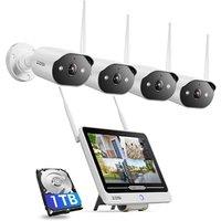 ZOSI 2K WiFi 6 CCTV Camera System Outdoor Indoor with 12inch LCDMonitor NVR, 1TB HDD, 4x 3MP WLAN Security Camera with 2Way Audio, AI Face Detecti