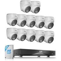 ZOSI 4K PoE CCTV Camera System, 12pcs 8MP PoE IP Cameras Outdoor Indoor, 16ports 32CH Expandable 4K NVR and 4TB HDD, Human/Vehicle/Face Detection, Dua