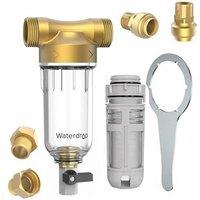 Waterdrop Spin Down Sediment Filter, Backwash Whole House Water Filter System for Well Water, 40-50 Micron, 1" MNPT + 3/4" FNPT + 3/4" MNPT, Traps San