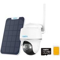 Reolink 4G LTE Cellular Outdoor Security Camera + 32GB SD Card, No WiFi Security Camera Outdoor Wireless Go PT Plus+Solar Panel, 3K HD Color Night Vis