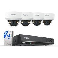 Reolink 12MP PoE Security Camera System with 4pcs IK10 VandalProof, 145 WideAngle 12MP Cams Outdoor, Color Night Vision, Person/Vehicle/Pet Detect