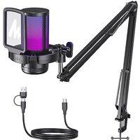 MAONO Gaming USB Microphone, Noise Cancellation Condenser Mic with Mute, Gain, Monitoring, Boom Arm, Pop Filter for Streaming, Podcast, Twitch, YouTub