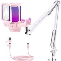 MAONO Gaming Microphone Pink with Noise Cancellation, Computer PC Condenser Microphone with RGB Light, Mute, Gain, Monitoring for Streaming, Podcast,