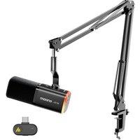 MAONO PD100WS Wireless Gaming Mic, 2.4GHz Wireless & USB Dynamic PC Microphone with Boom Arm, 3 Level Noise Cancelling, Custom RGB, Mute Button, Softw