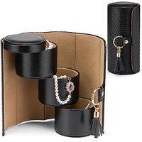 Vlando Jewellery Box Travel Accessory Storage Organizer Roll Small Faux Leather Travel Jewellery Box for Rings, Earring, Necklaces Black