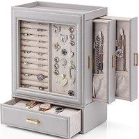 Vlando Large Jewellery Organiser with Glass Window Jewellery Box for Necklaces Earrings Rings Bracelets Watches Jewellery Storage Case Christmas for W