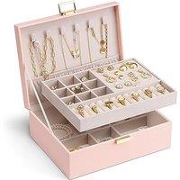 Vlando 2 Layer Jewelry Box Large Jewelry Organizer for Women Removable Jewelery Tray for Necklace Earrings Rings Bracelets Jewelry Boxes for Women Gif