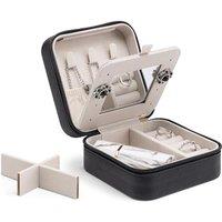 Vlando Small Faux Leather Travel Jewellery Box Organizer Display Storage Case for Rings Earrings Necklace with Mirror A.Mirror Black