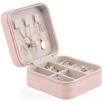 Vlando Small Faux Leather Travel Jewellery Box Organizer Display Storage Case for Rings Earrings Necklace without Mirror B.Necklace Pink