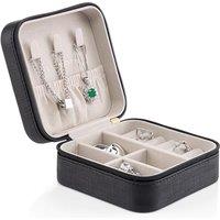 Vlando Small Faux Leather Travel Jewellery Box Organizer Display Storage Case for Rings Earrings Necklace without Mirror B.Necklace Black