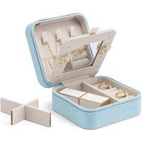 Vlando Small Faux Leather Travel Jewellery Box Organizer Display Storage Case for Rings Earrings Necklace with Mirror A.Mirror Blue